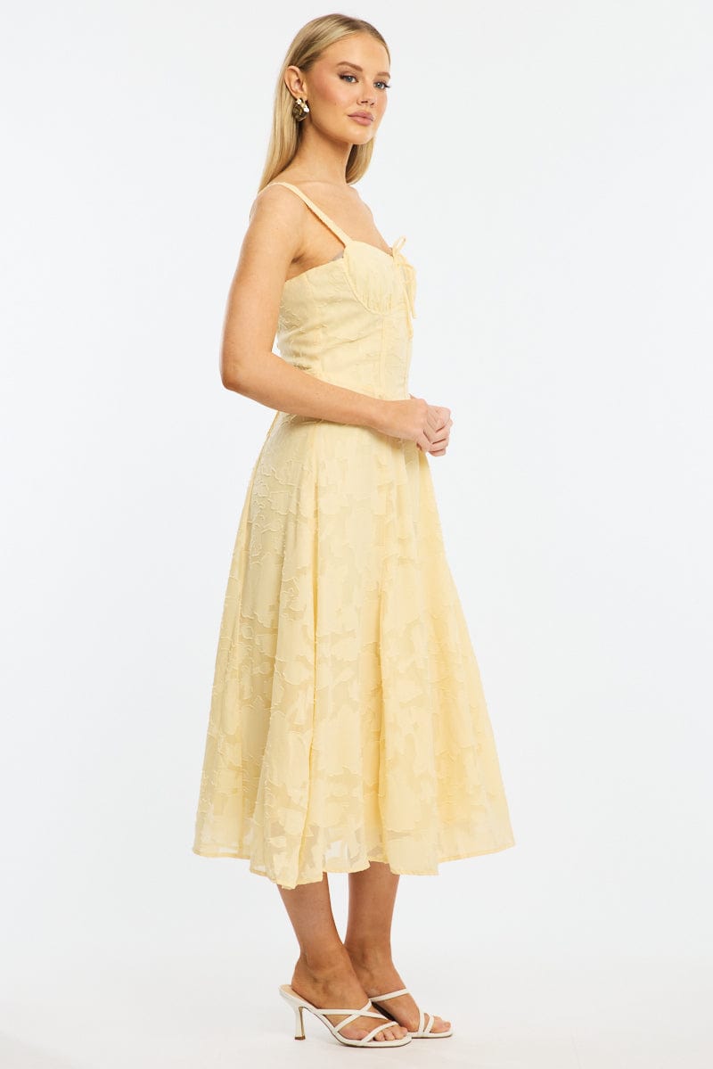 Yellow Midi Dress Burn Out