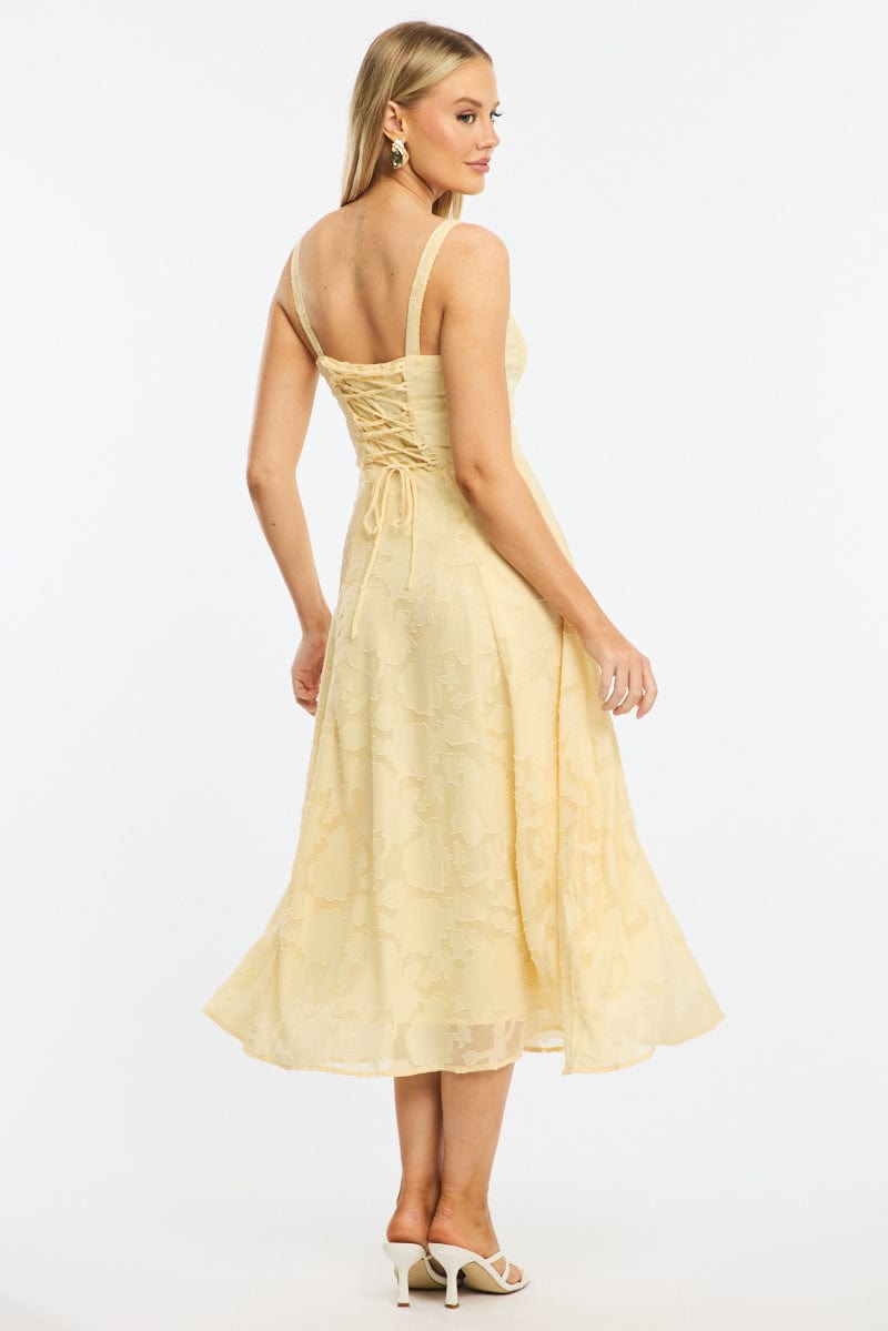 Yellow Midi Dress Burn Out
