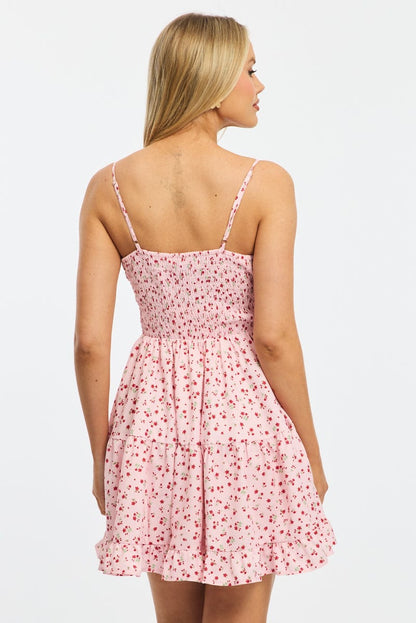 Pink Ditsy Fit And Flare Dress Mini