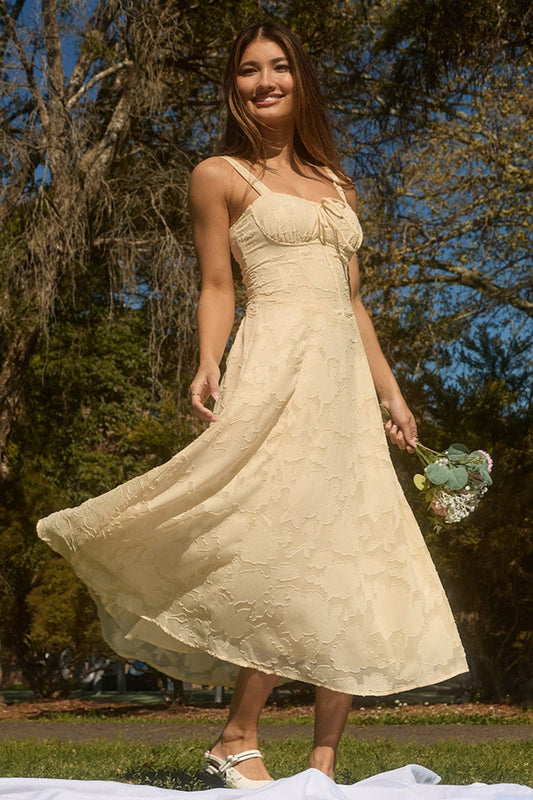 Yellow Midi Dress Burn Out