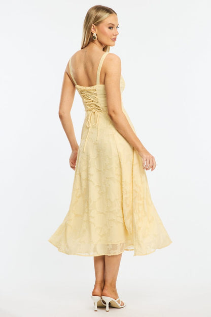 Yellow Midi Dress Burn Out