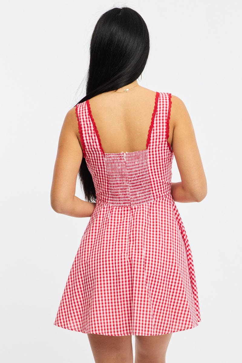 Red Check Mini Dress Sleeveless