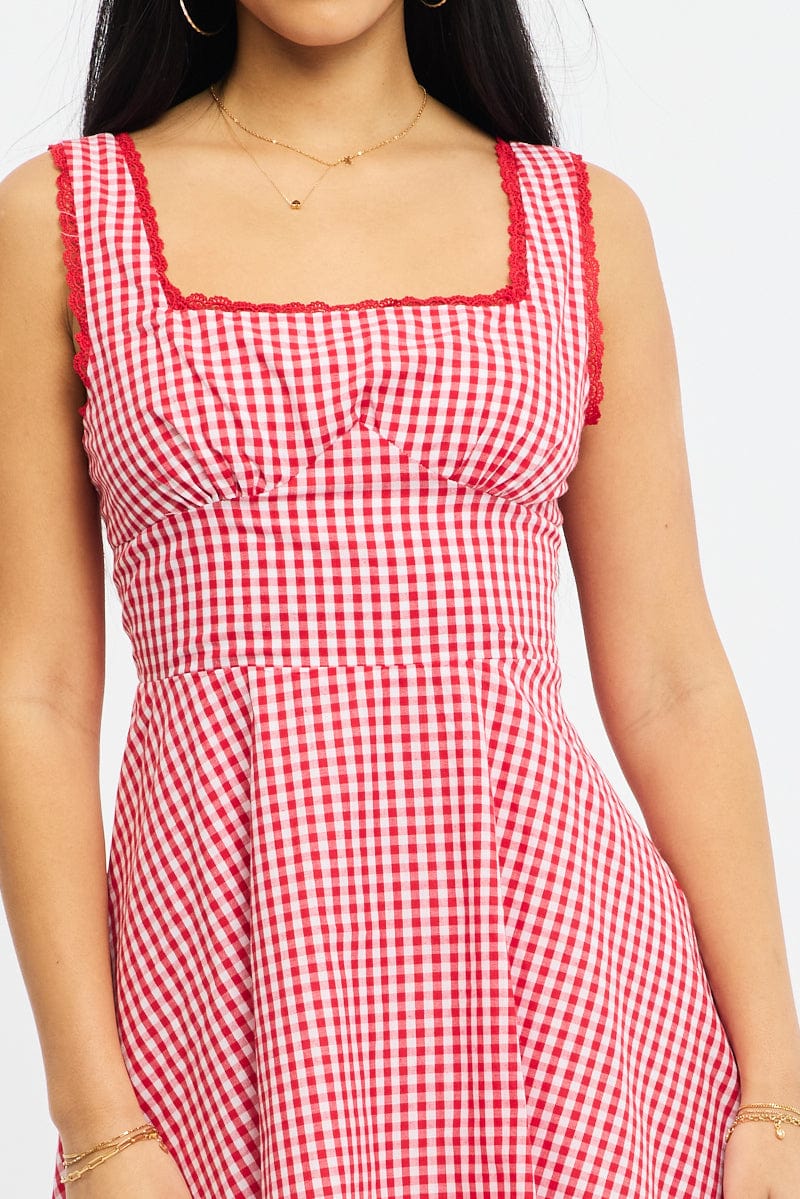 Red Check Mini Dress Sleeveless