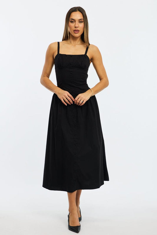 Black Midi Dress Sleeveless Poplin