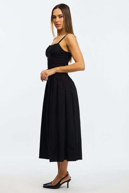 Black Midi Dress Sleeveless Poplin