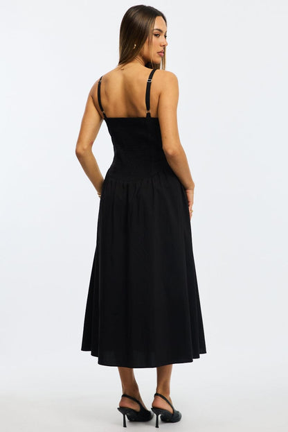 Black Midi Dress Sleeveless Poplin