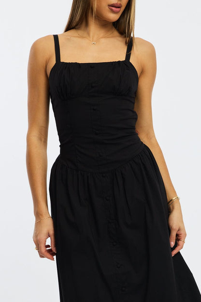 Black Midi Dress Sleeveless Poplin