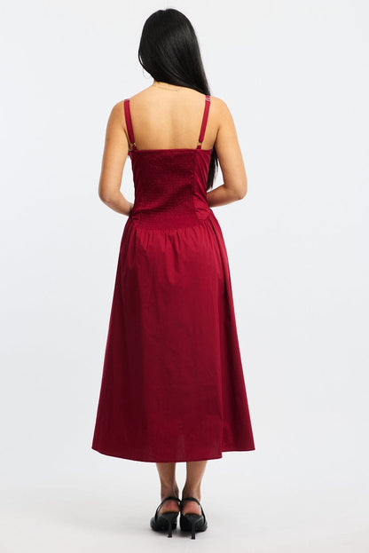 Red Midi Dress Sleeveless Poplin