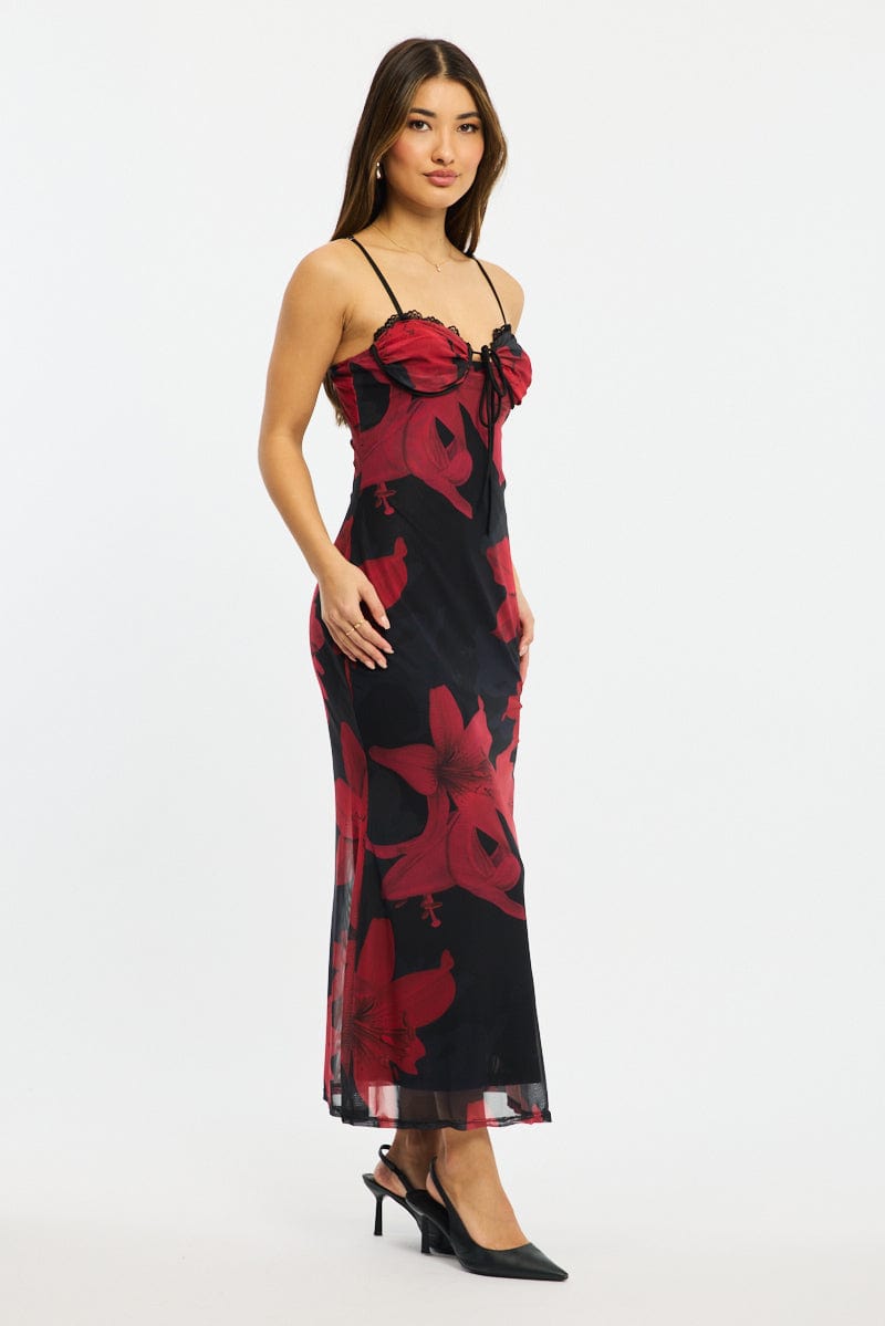 Black Ditsy Bodycon Dress Maxi